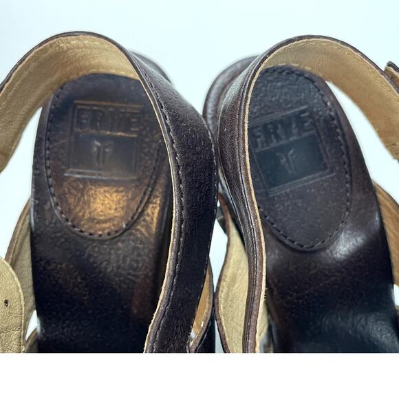 FRYE Slingback Brown Leather Platform Clog Shoe Womens (6)‎ Flora Stitch Boho - Picture 7 of 8